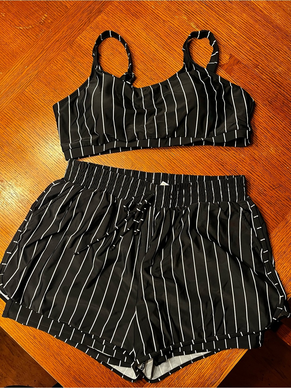 Striped Black Bikini Top & Shorts Swim Set Plus Size